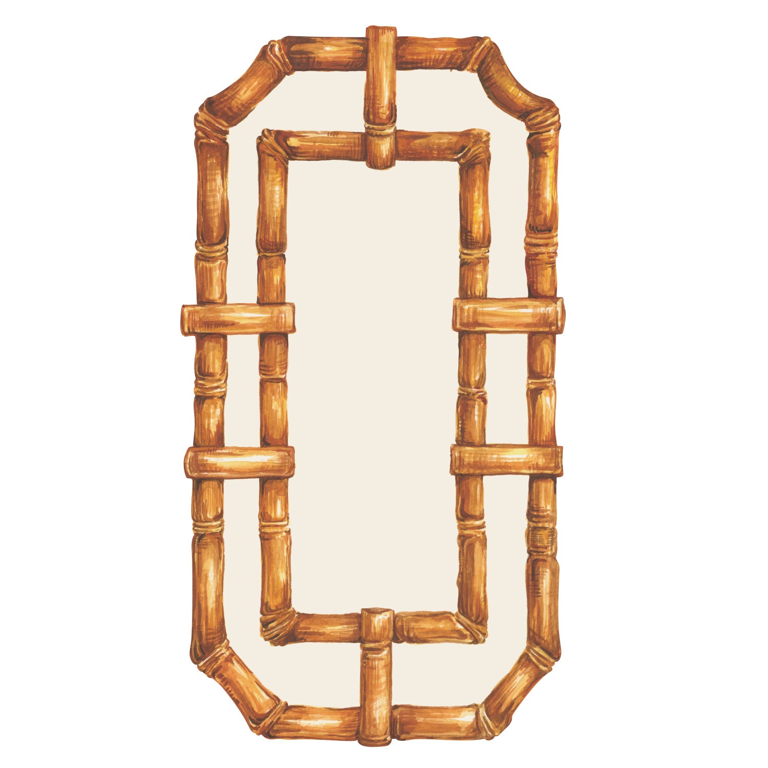 A rectangular die-cut card with an illustrated tan bamboo frame. The center rectangle is blank white for personalization.