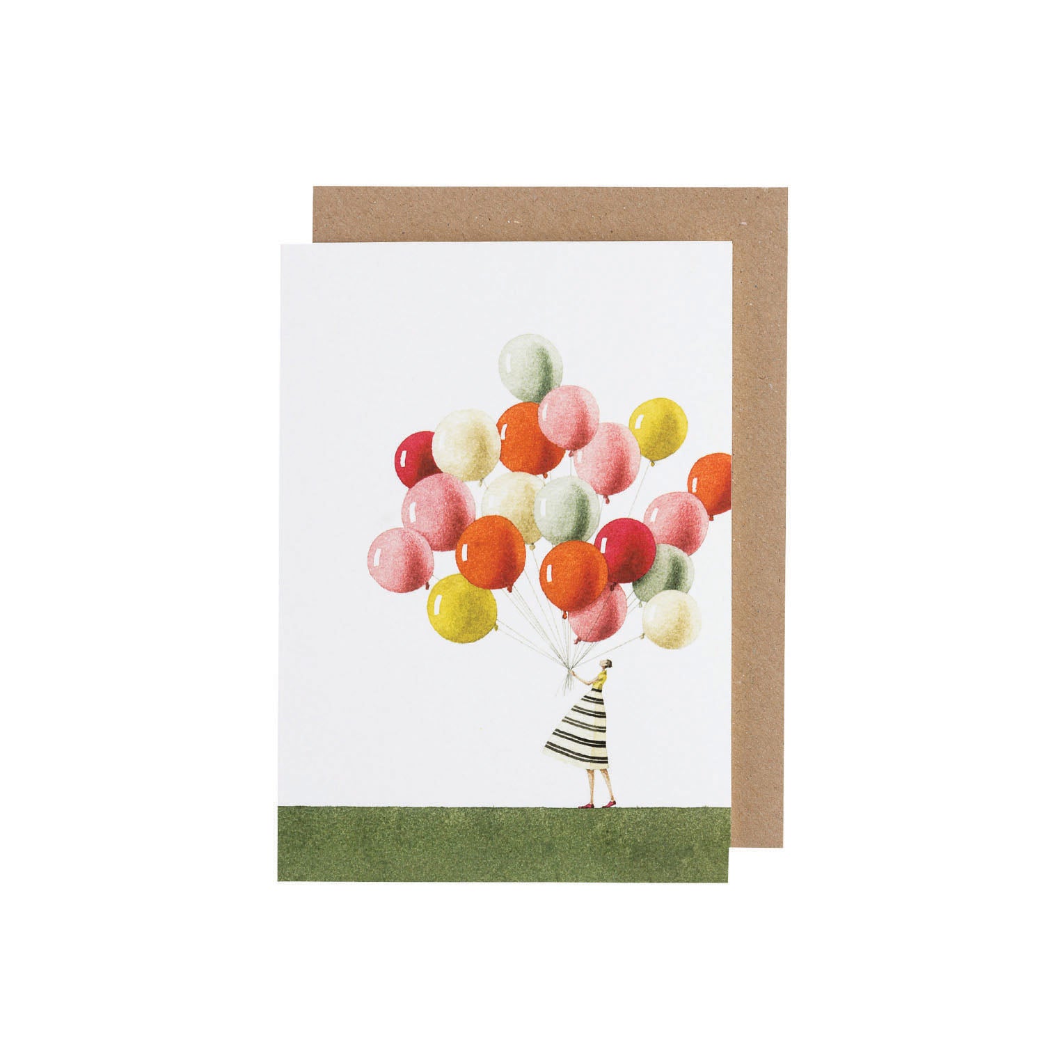 An environmentally sustainable Hester &amp; Cook Balloons Card, Set of 10, featuring a girl holding balloons.