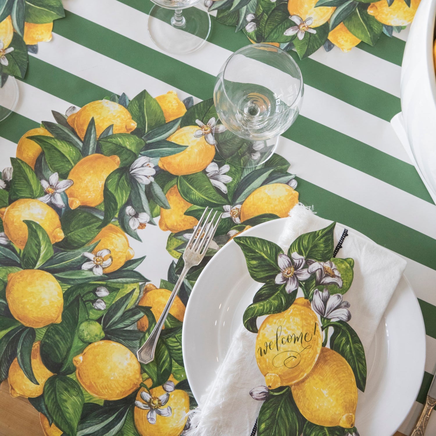 The Die-cut Lemon Wreath under an elegant table setting.