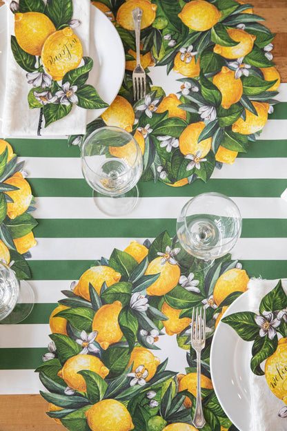 The Die-cut Lemon Wreath under an elegant table setting, from above.