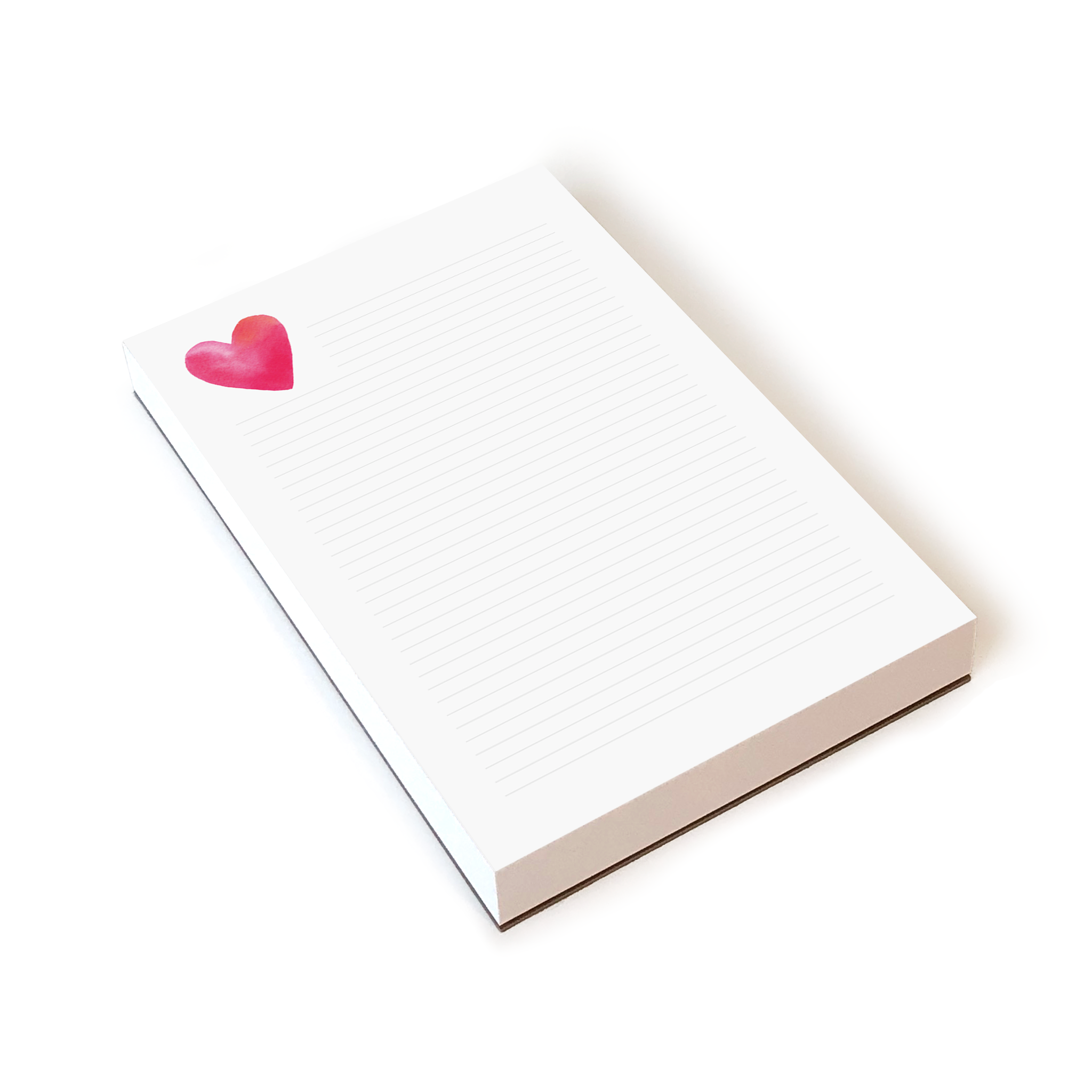 E. Frances Heart Lined Notepad with a pink heart sticker on the cover against a white background, accompanied by a pen.