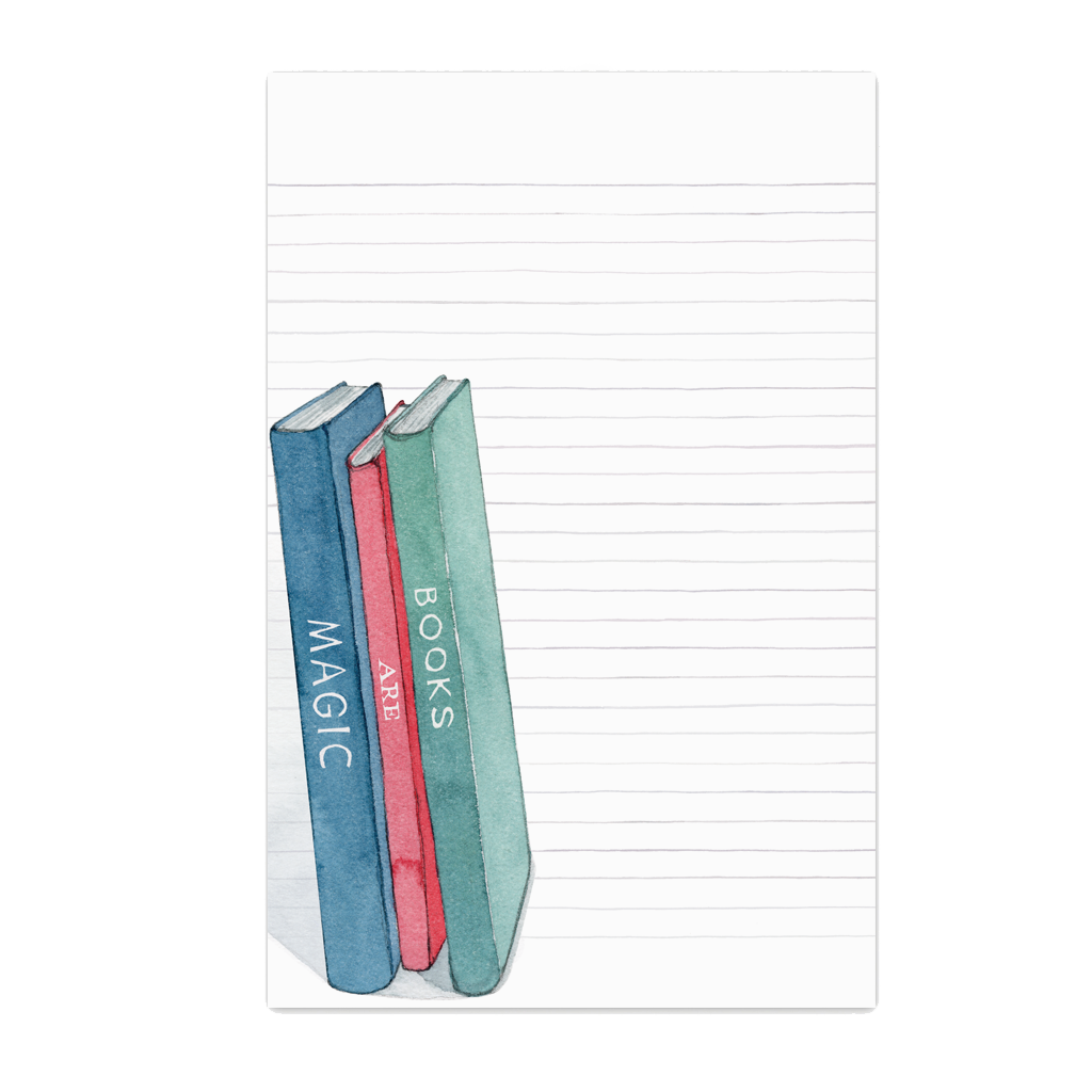 Three E. Frances Books are Magic Notepads aligned on lined paper, ideal for note-taking.