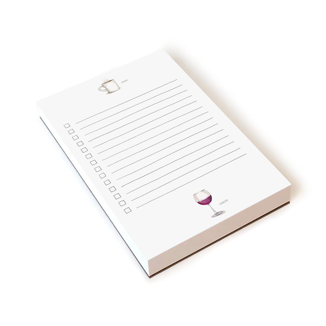 Stack of E. Frances Start and Finish notepads with a printed wine glass design on a white background.