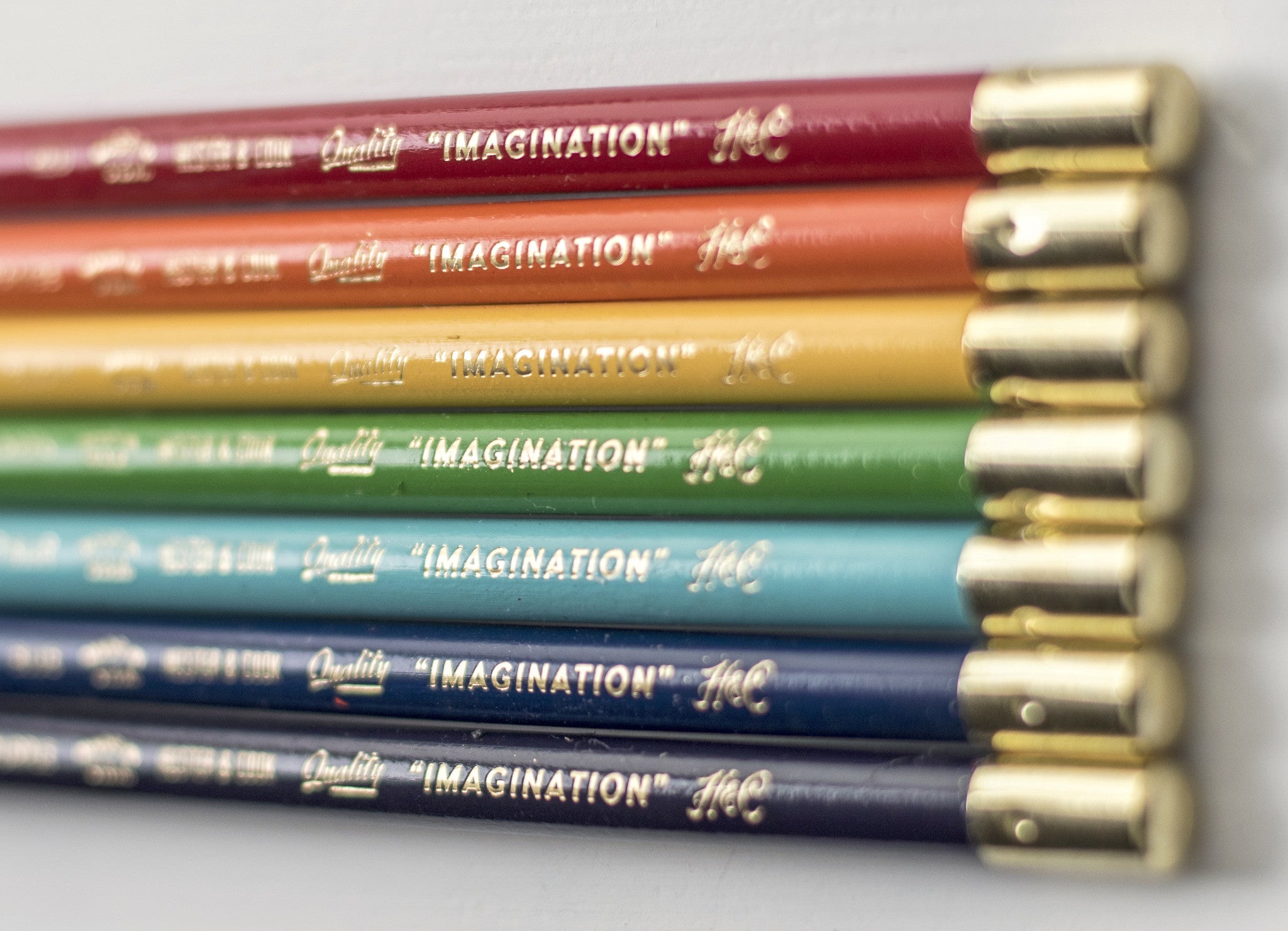 Close up of the end of a set of color pencils.