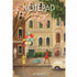 The front cover of the notepad, featuring a painterly illustration of a townhome exterior, with various vintage-dressed people on the sidewalk: a woman in a yellow dress holding balloons, a woman in a red dress pulling teal suitcases, a man in a white suit leaning on a the wall, and a lady playing a cello sitting on the stoop. The front cover says "NOTEPAD" across the top and "30 SHEETS" across the bottom, printed in white.