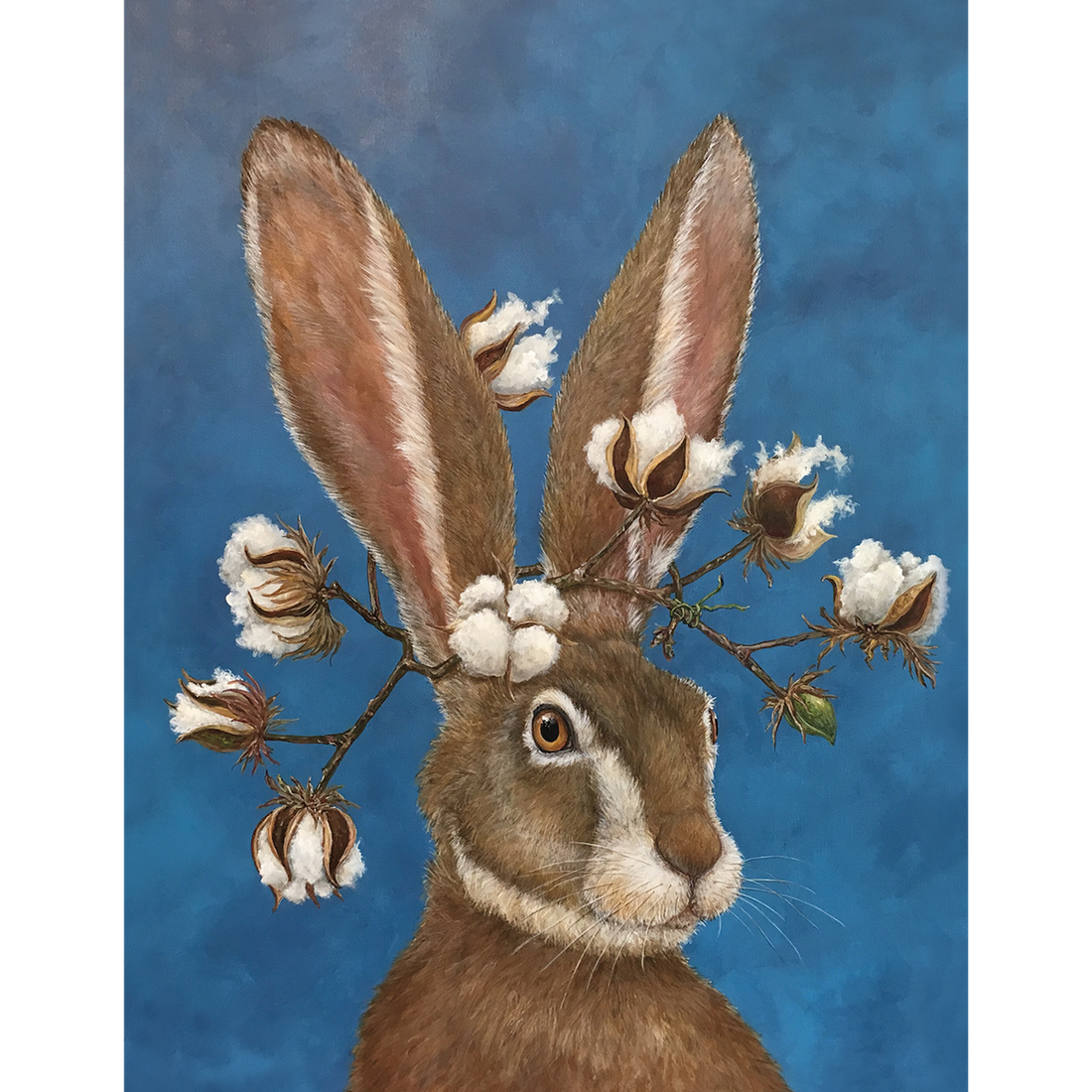 An artwork of a rabbit donning a Jade with Cotton Card crown by Hester &amp; Cook.