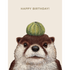 Othello Otter wearing a cactus on his head, featured on a delightful Hester & Cook Othello Otter Card.