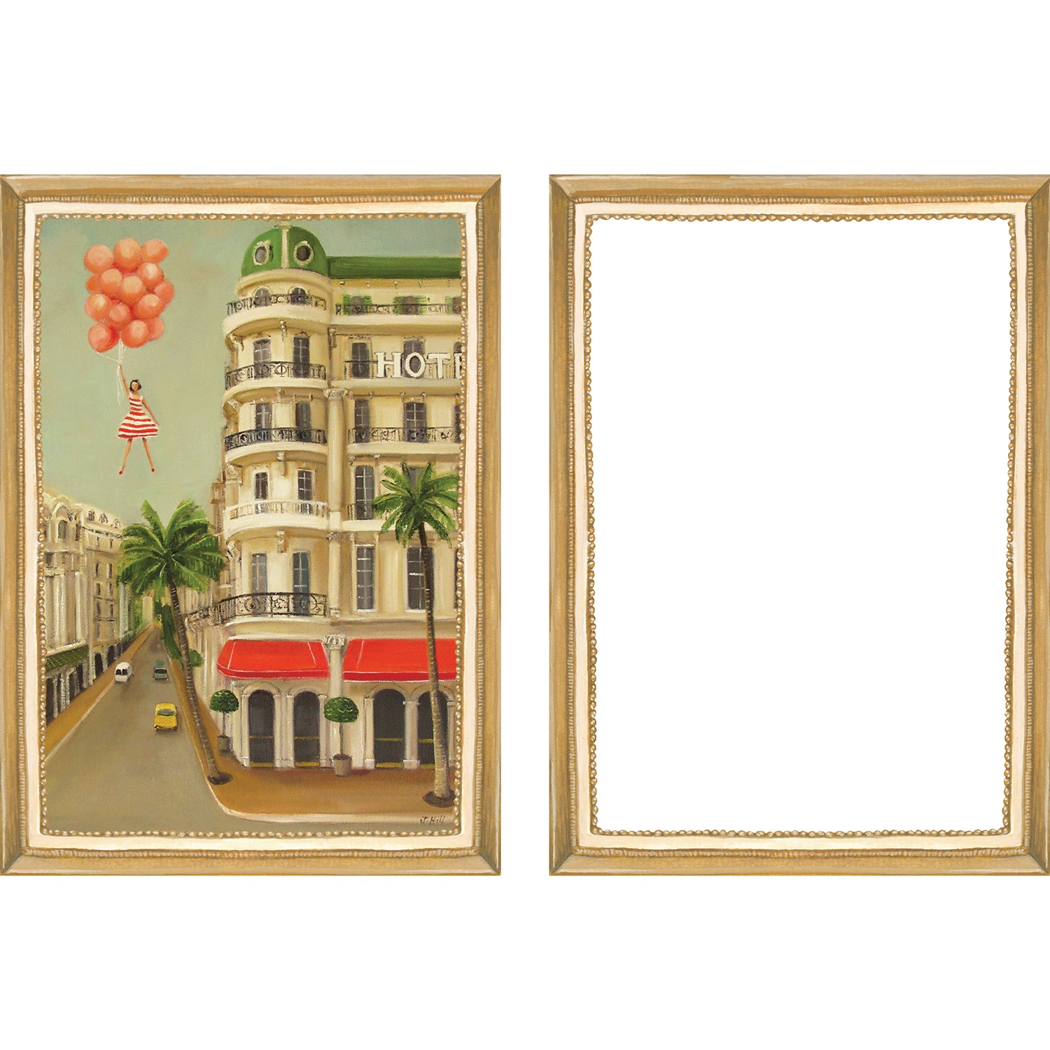 A set of six Hester & Cook Fabulous Fête Flat Note Boxed Set of 6 Cards featuring festive, party-inspired artwork of a living room, dining room, bedroom, and bathroom.