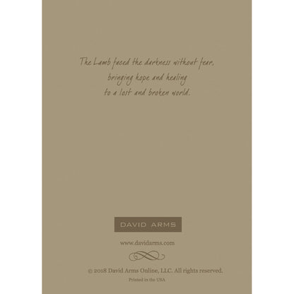 The beige back-side of the greeting card featuring a quote from artist David Arms.