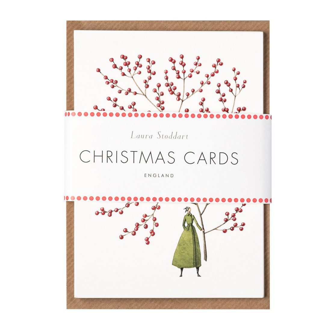 Illustration of a figure with a large, branching red berry tree growing from its head, featuring on a Hester &amp; Cook Red Berries Card, Set of 10 in A6 size.