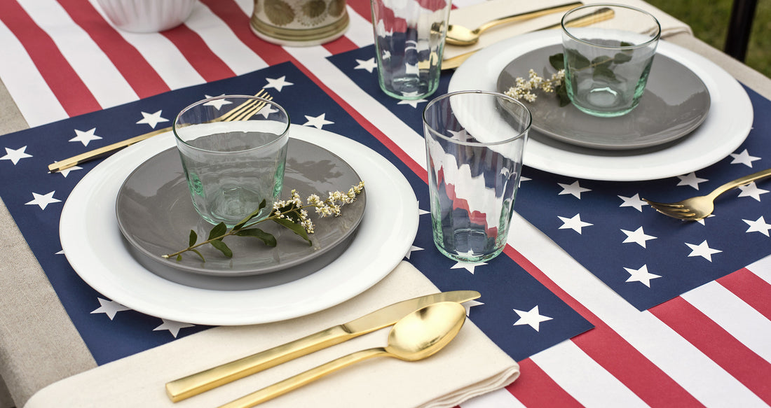 The Stars on Blue Placemat under a patriotic table setting for two.