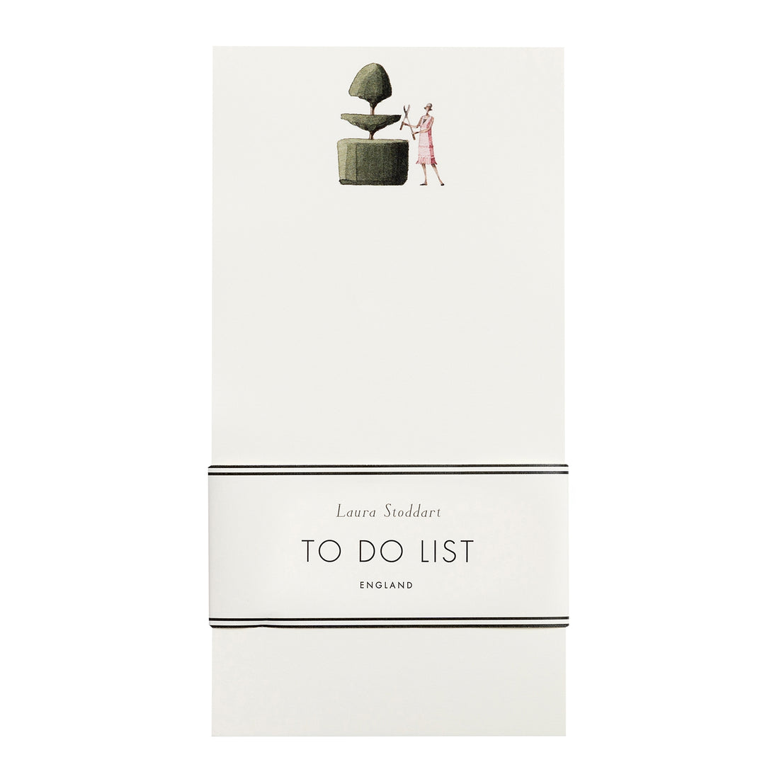 A Top Topiary To Do List notepad from Hester &amp; Cook with an illustration of a person tending to a topiary.