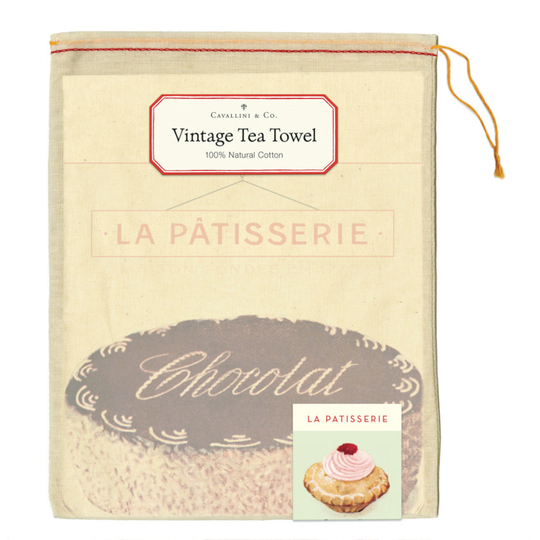 A La Patisserie Tea Towel, inspired by the Cavallini Papers &amp; Co archives.