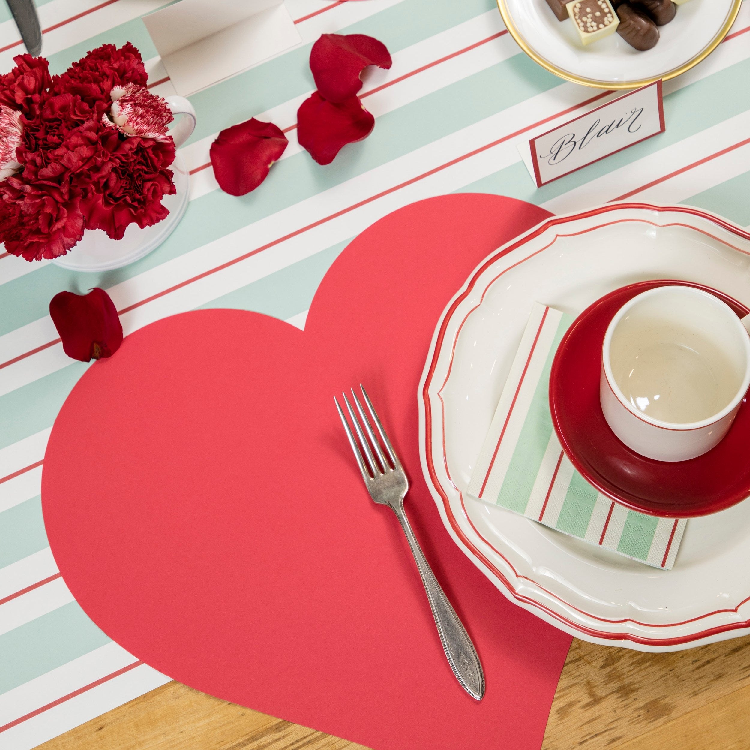 The Die-cut Red Heart Placemat under a colorful Valentine&