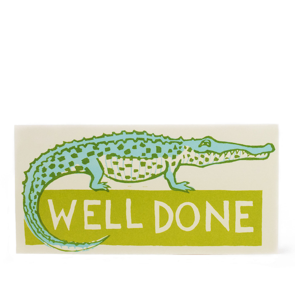 A Cambridge Imprint well done crocodile card.