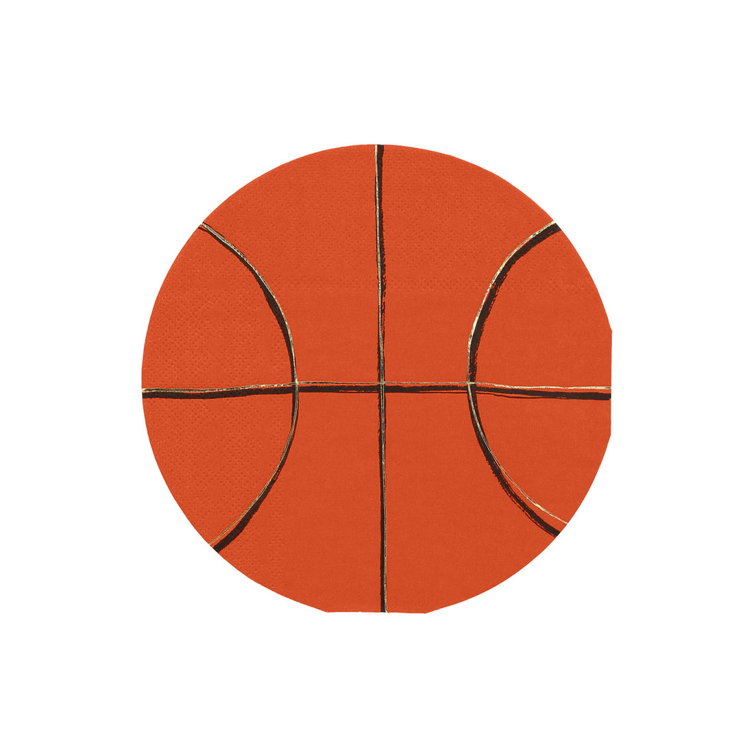 An orange basketball napkin on a white background, perfect for a basketball party. (Meri Meri)