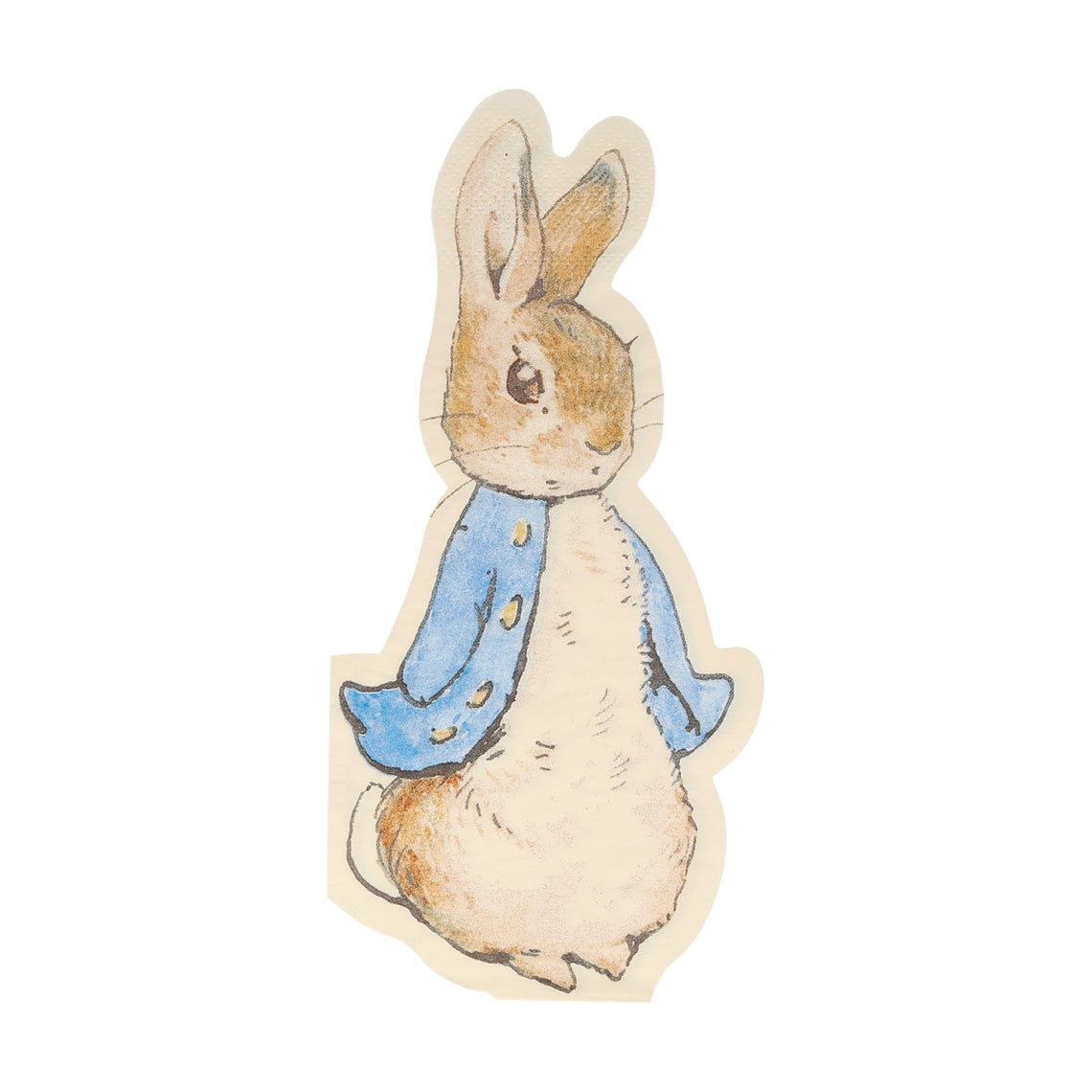 Peter Rabbit shaped napkin on a white background.