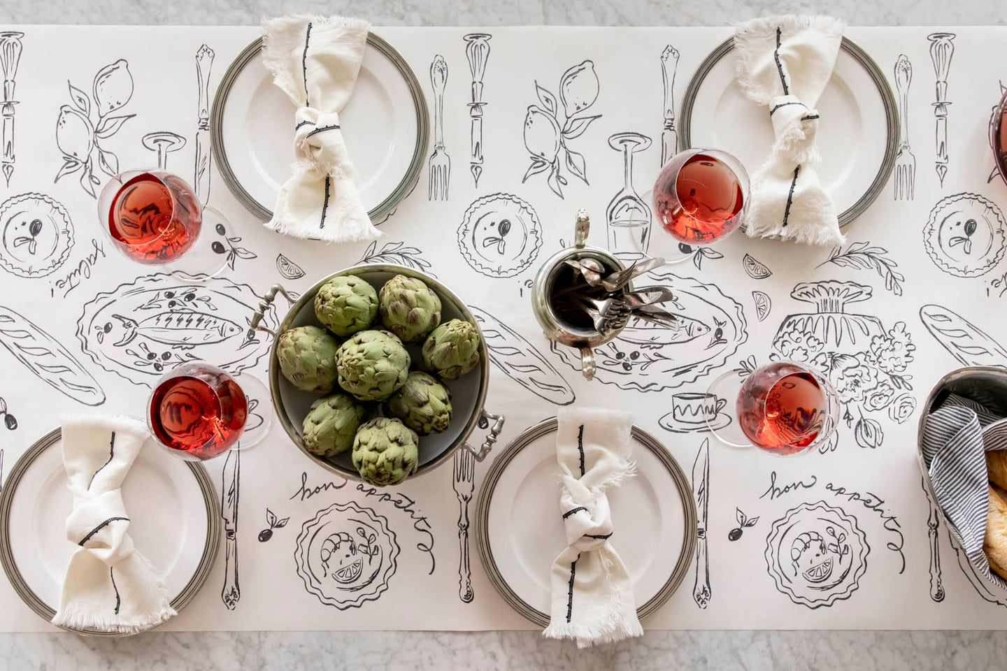 Dinner Party Runner under an elegant table setting for four.