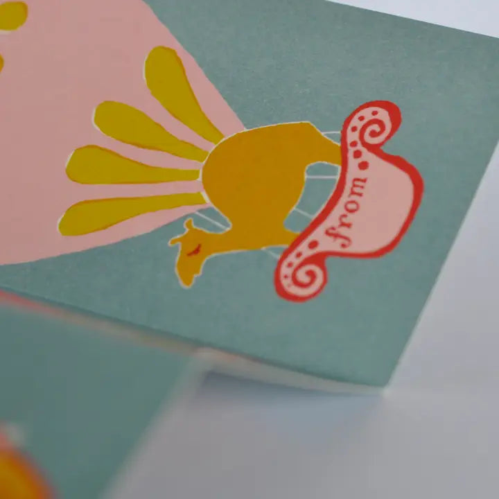 A close-up of the greeting card. 