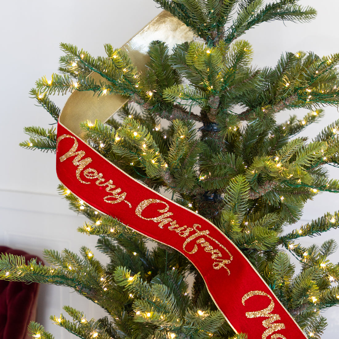 Decorative red ribbon with &