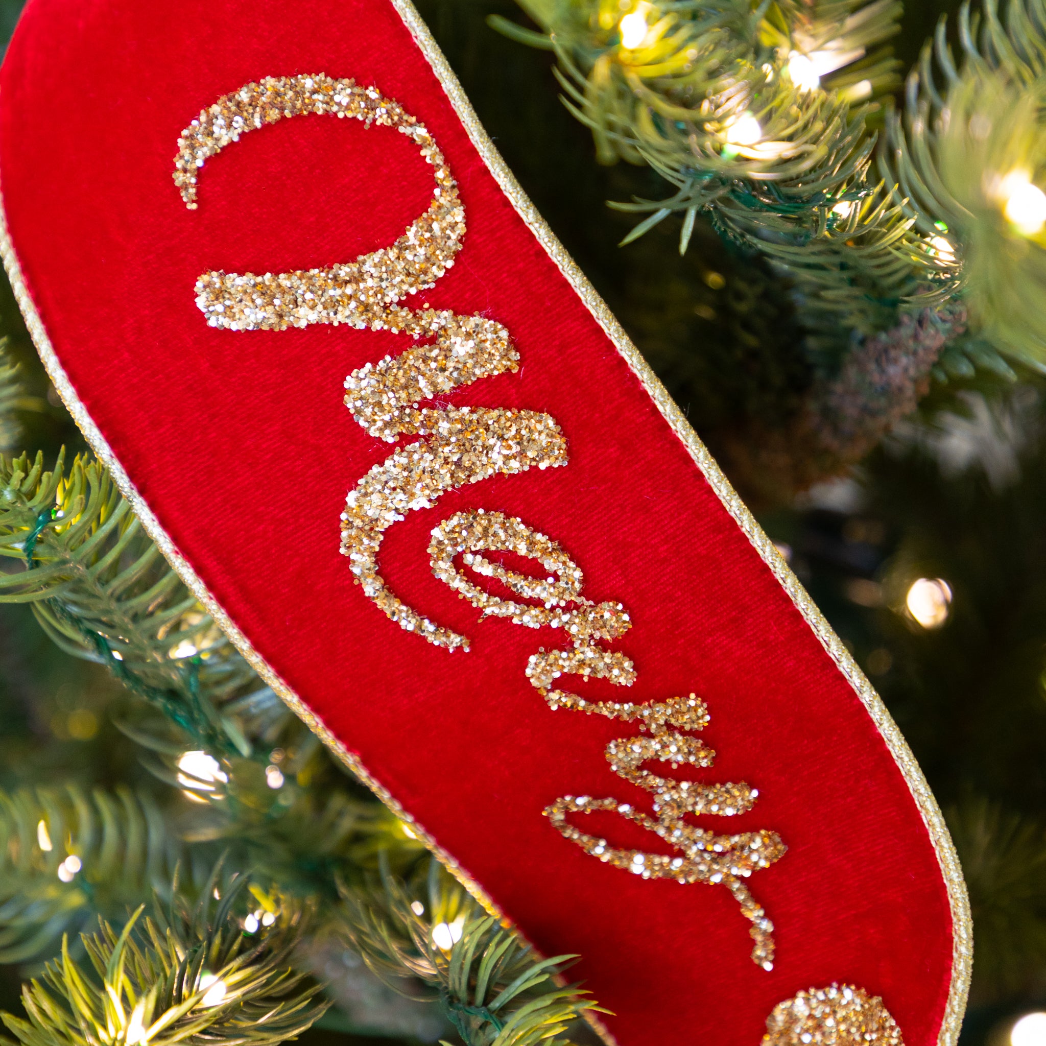 Red ribbon with gold &