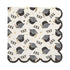 Paper napkin with graduation hats and YAY printed on it in black on a white background. 