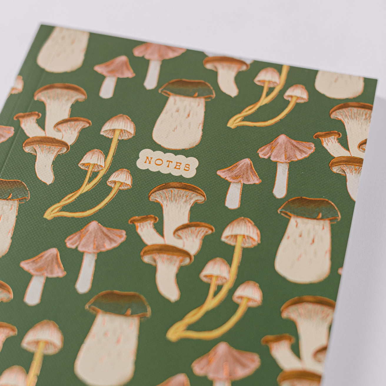 Close up of green mushroom notebook