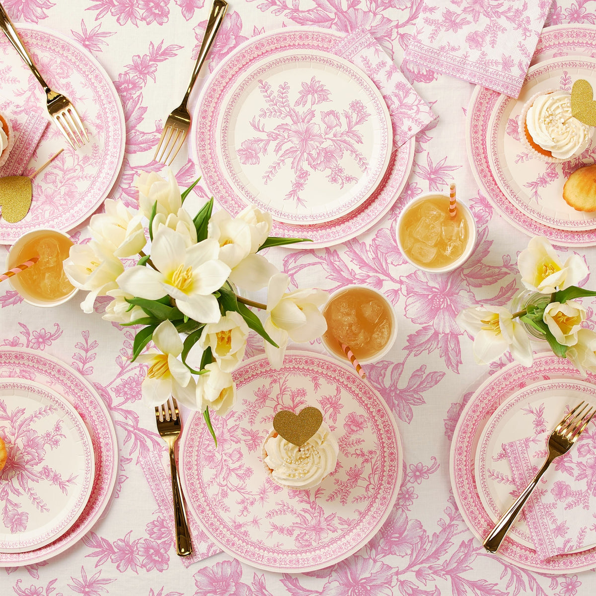 Coterie Party Pink Toile Paper Tablecloth