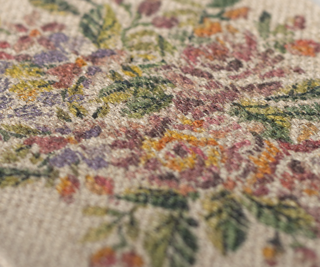 close up of floral design on rug