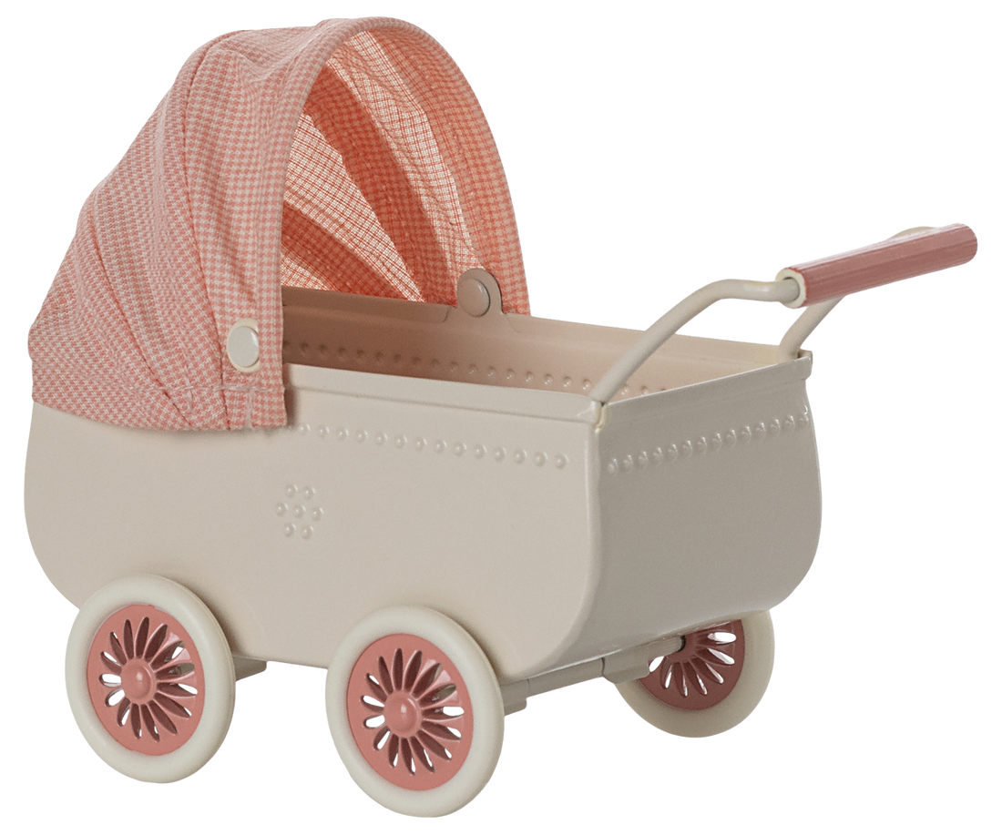 Coral Pram by Maileg for baby mice toys.