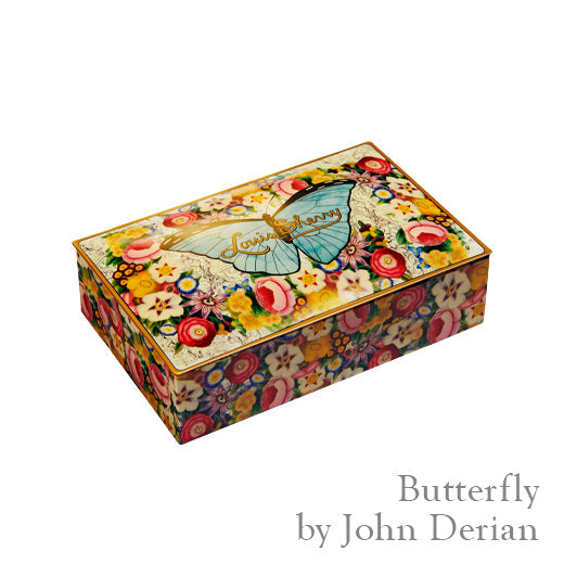 Gift-worthy Spring Louis Sherry Chocolate Boxes tin box by John Derian, perfect for special occasions.