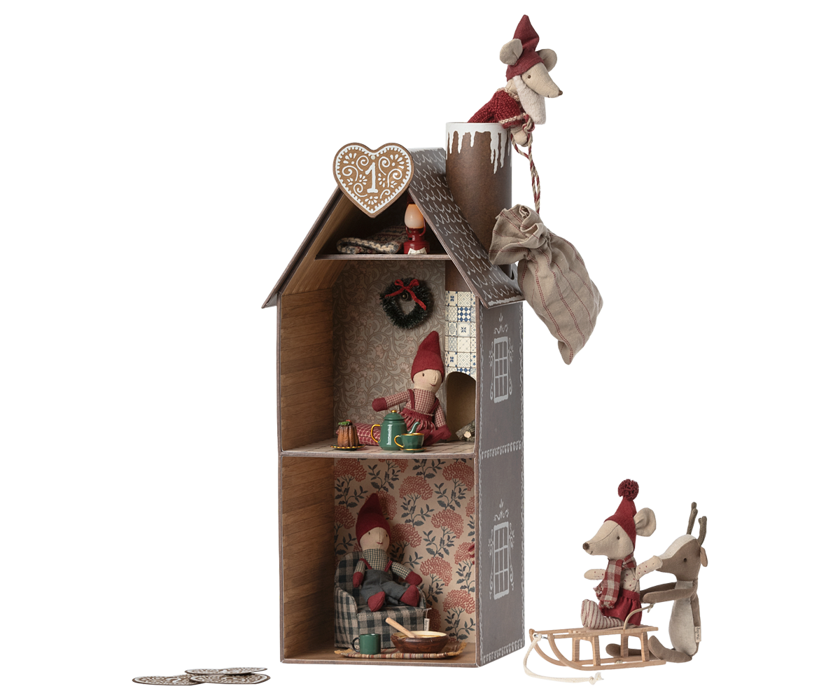 Mouse Gingerbread House with Santa Mouse and Pixie&