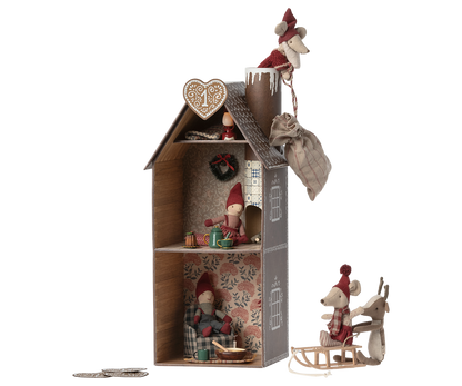 Mouse Gingerbread House with Santa Mouse and Pixie&