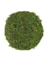A round green mossy placemat made from preserved forest moss with a mesh backing, designed for use as a placemat.