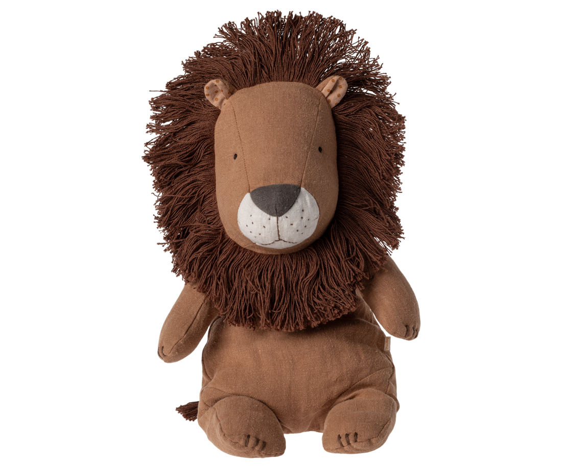 front view of the stuffed lion animal sitting