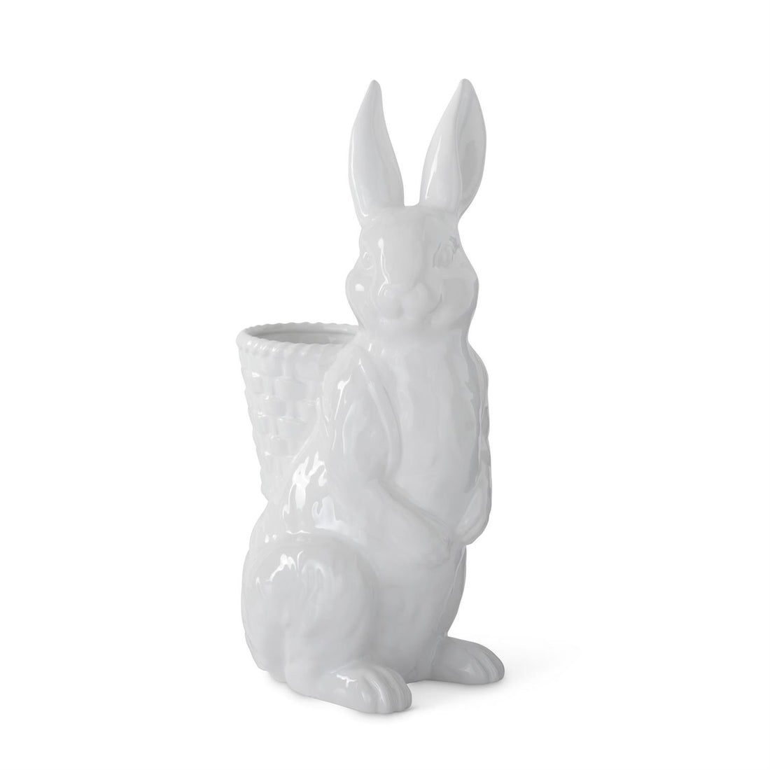White ceramic rabbit-shaped vase on a white background