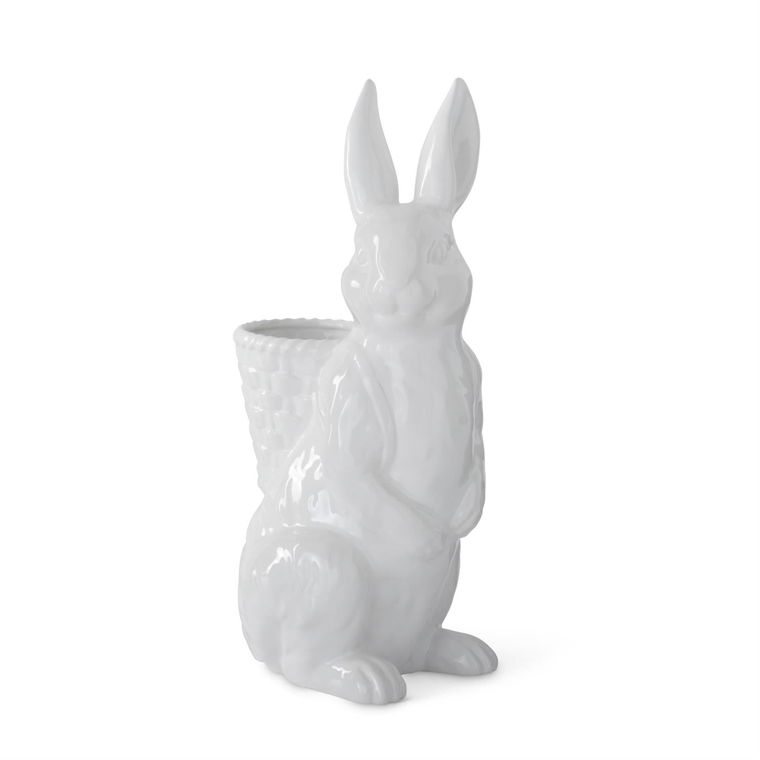 White ceramic rabbit-shaped vase on a white background