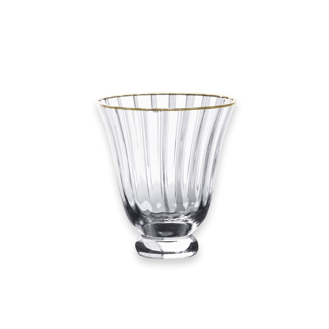 Clear glass with gold rim on a white background