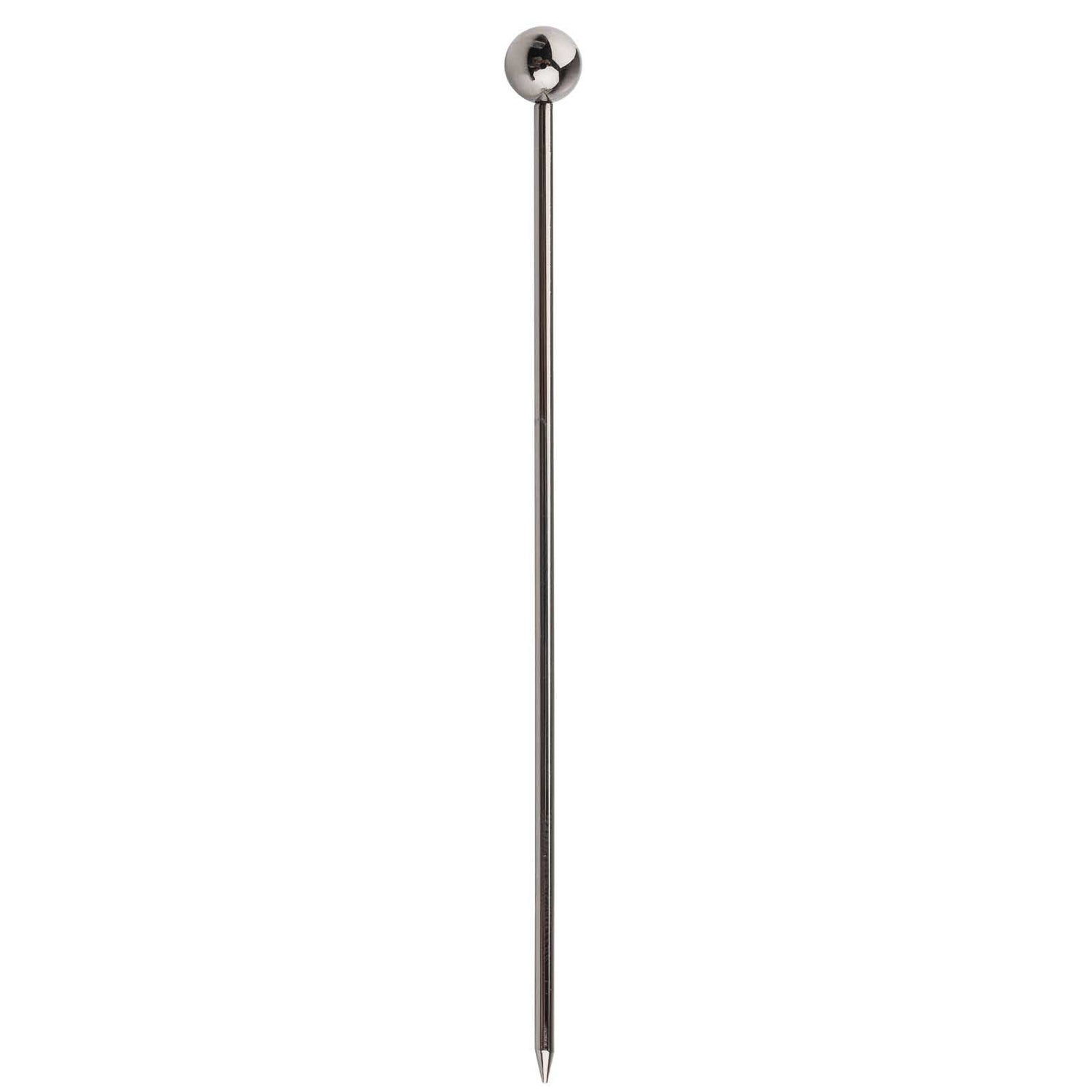 Gunmetal Cocktail Pick with a round head on a white background.