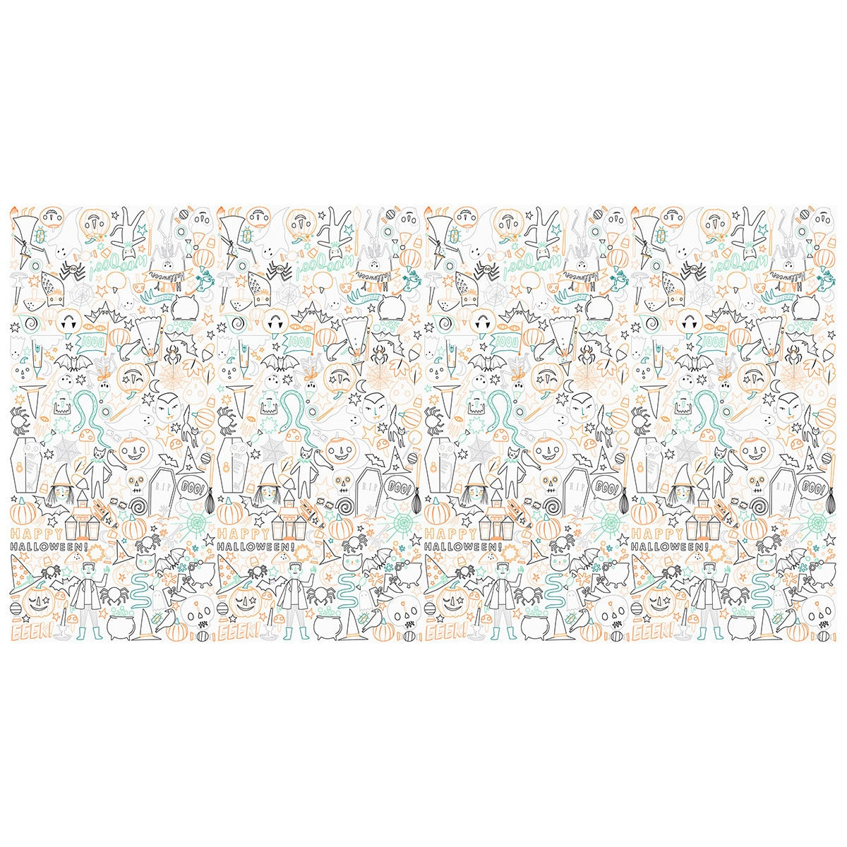 Patterned paper with Halloween-themed illustrations on a white background.