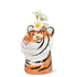 Tiger-shaped vase with flowers on a white background.