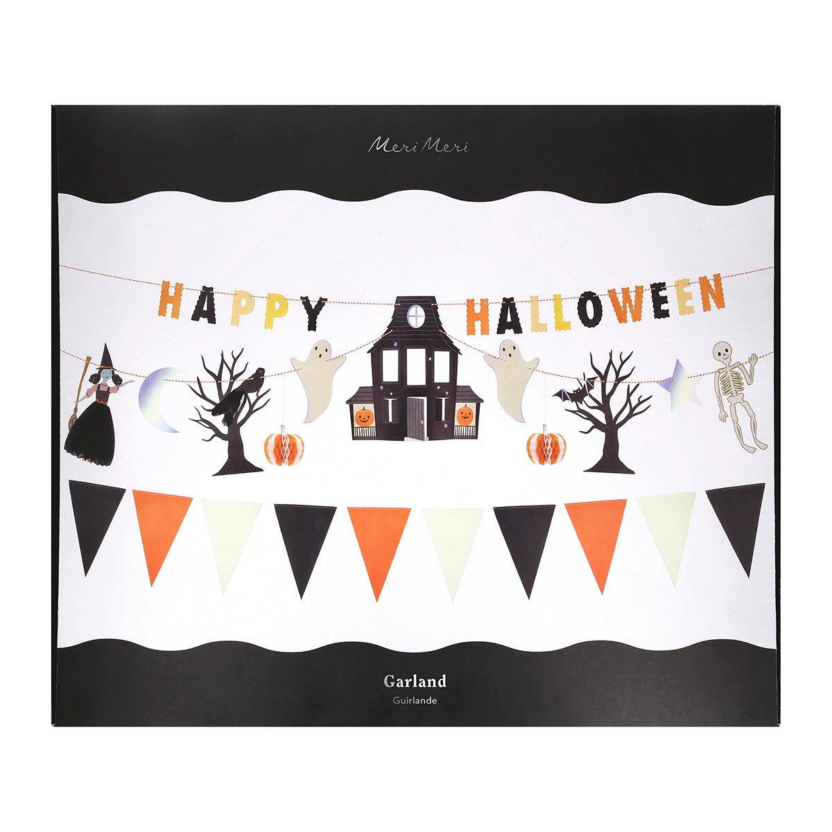 Halloween-themed garland with decorative elements on a white background.