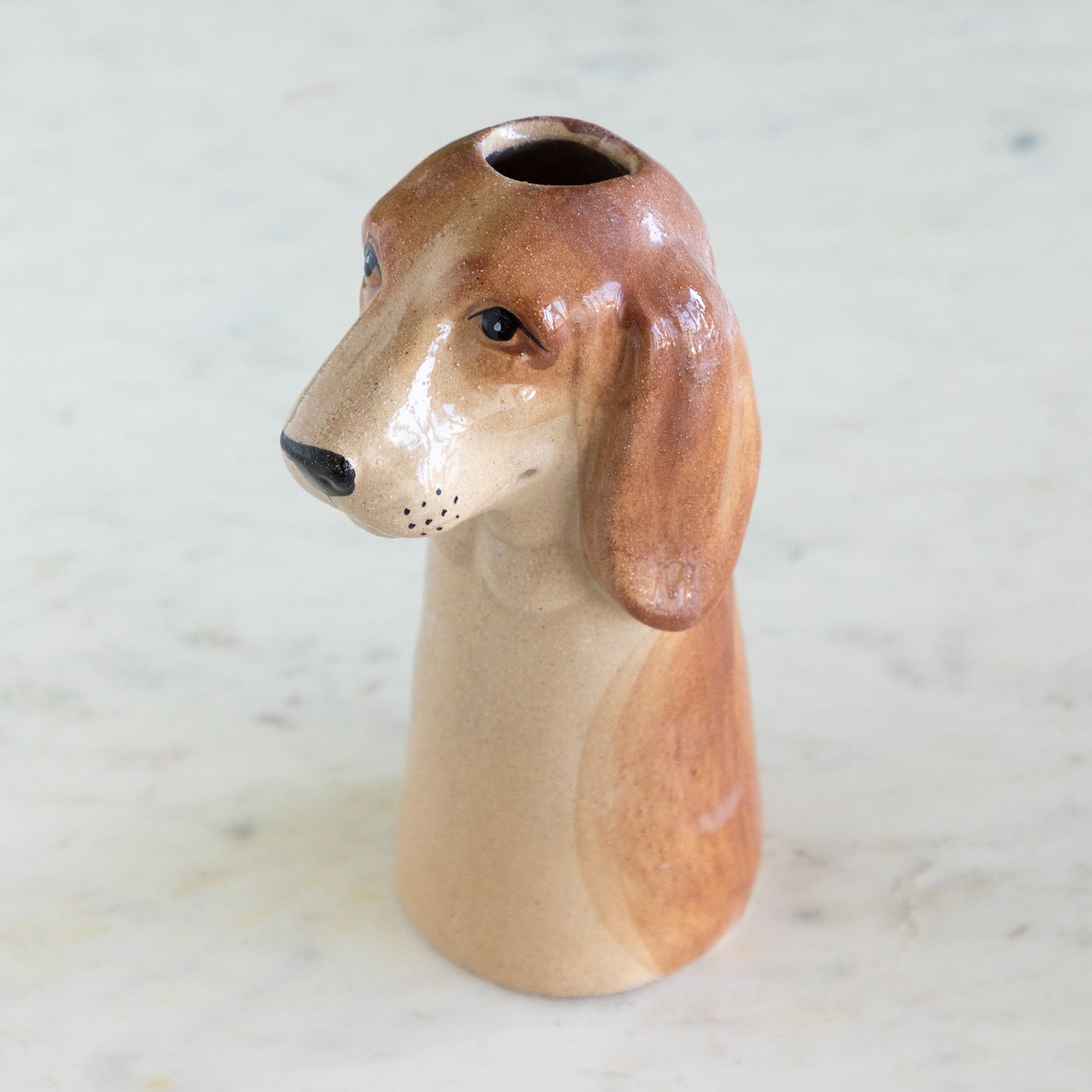Hand-Painted Stoneware Dog Vase