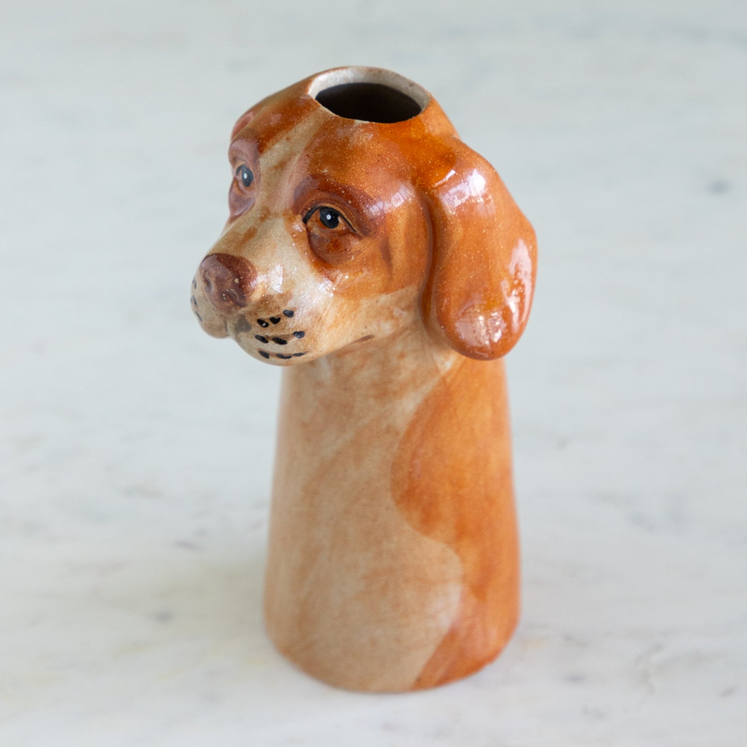 Hand-Painted Stoneware Dog Vase