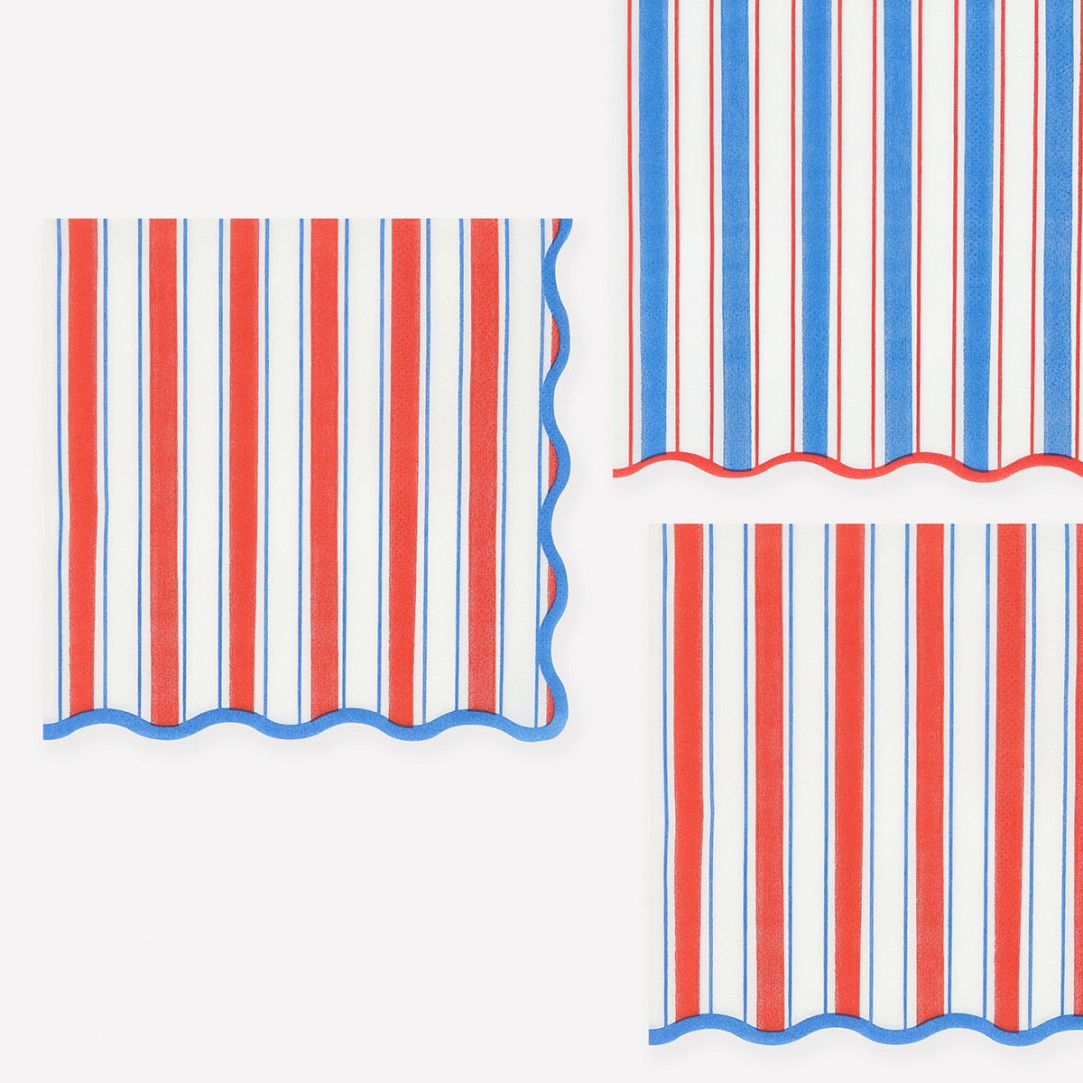 Red, white, and blue striped pattern paper napkin on a white background.