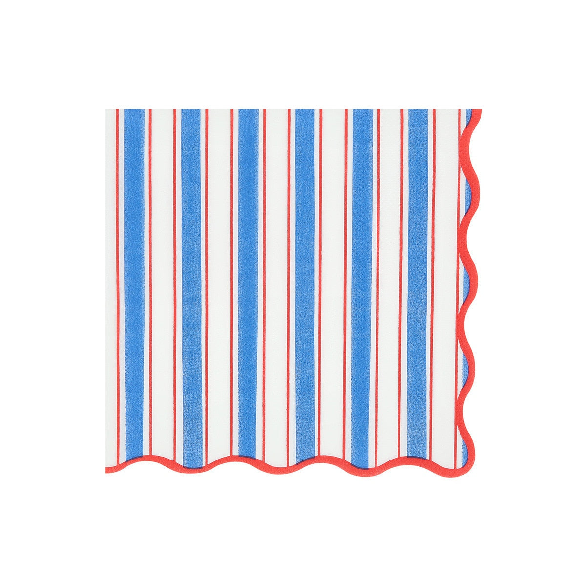 Striped paper napkin with blue and red stripes on a white background.