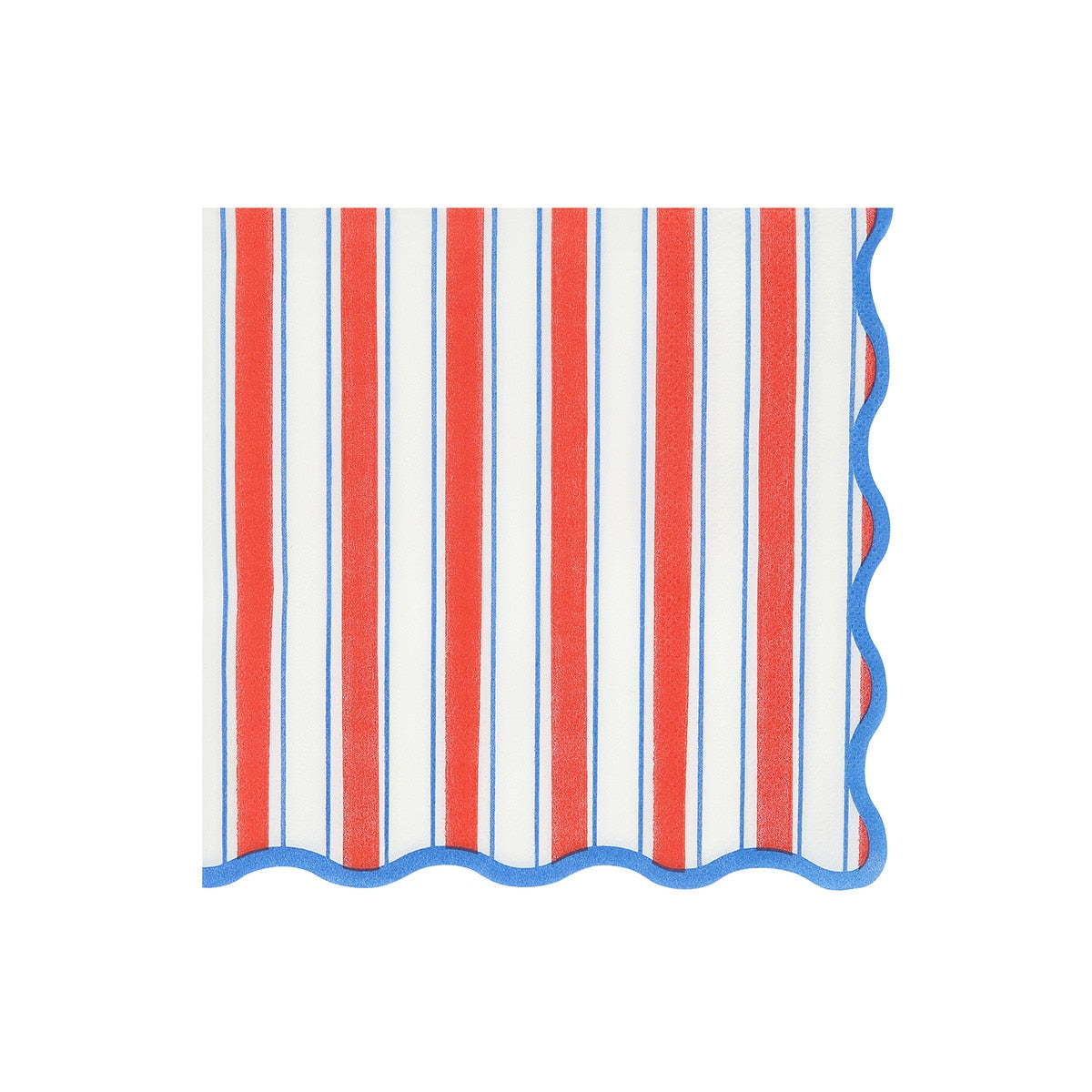 Striped paper napkin with red, white, and blue pattern on a white background.