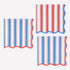 Red, white, and blue striped pattern paper napkins on a white background.