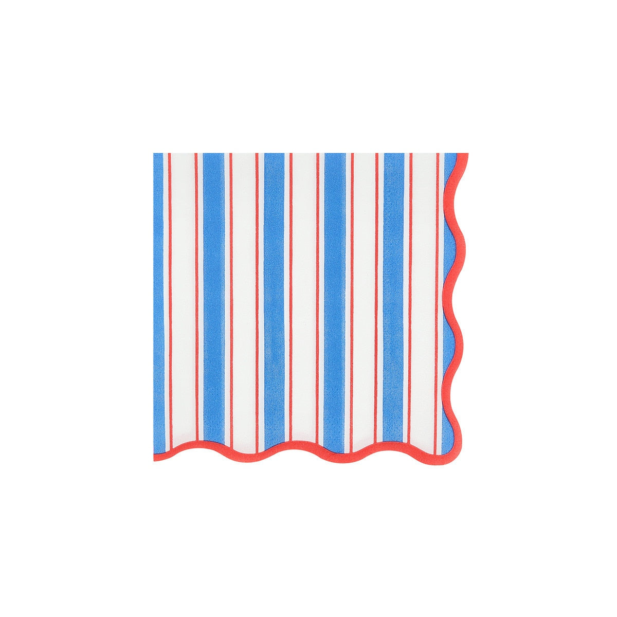 Striped paper napkin with red, white, and blue pattern on a white background.