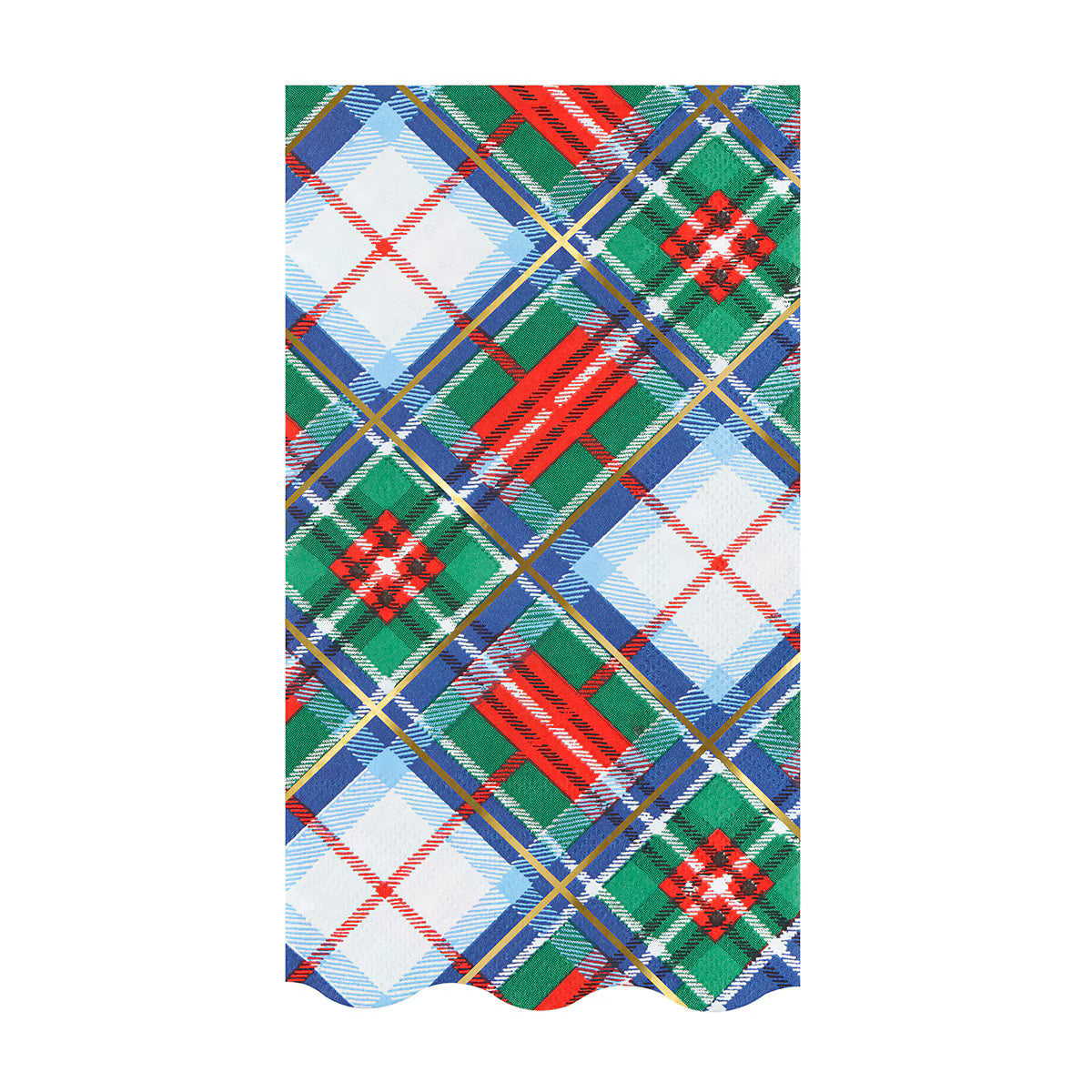 Plaid pattern with red, blue, green, and white colors on a white background